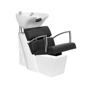 Unité de lavage coiffure Brussels noire avec siège en cuir écologique brun Gabbiano
