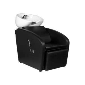 Lave-tête Black Bergen en simili cuir noir pour salon de coiffure élégant