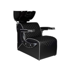 Lavatório para Barbearia Simone Preto com Estofado em Couro Ecológico