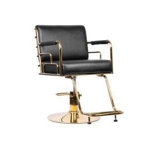 Friseurstuhl Prato Gold Schwarz mit goldmetallischem Finish und höhenverstellbar