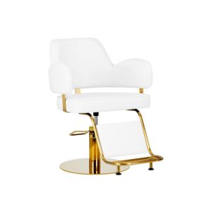 LINZ Friseurstuhl Friseursessel Barberstuhl Barbersessel Tattoostuhl (Weiß/Gold)