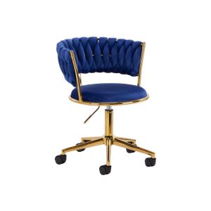 Cadeira Giratória 4Rico QS-GW01G Estofado em Veludo Preto com Base Dourada