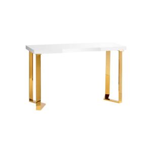 MOMO 05-GL Nageltisch Manikürtisch Studiotisch Kosmetiktisch für Maniküre Profi (Weiß/Gold)