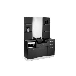 Console coiffeur noire avec vasque céramique et miroir Gabbiano