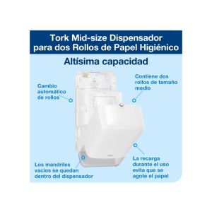 Dispensador TORK Mid-size® para dois Rolos de Papel Higiênico T6, branco