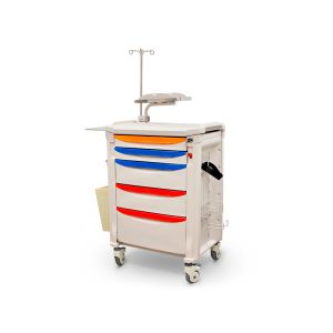 Emergency trolley, 5 drawers, shelves and accessories
