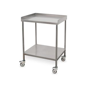 Table d&#39;appoint en acier inoxydable avec 2 étagères et rebord supérieur