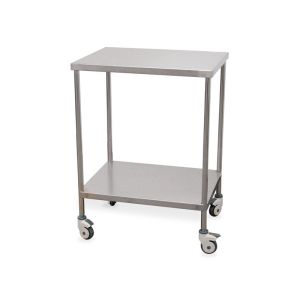 Mesa lateral de aço inoxidável com 2 prateleiras lisas