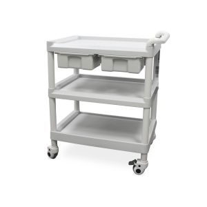 Chariot robuste à roulettes, 3 étagères et 2 tiroirs, ABS