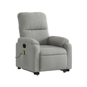 Poltrona a Rialzo Massaggi Reclinante Alzapersona Grigio Chiaro Microfibra