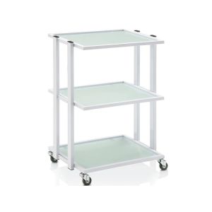 Carrello per Estetista Professionale in Alluminio con 3 Ripiani in Vetro