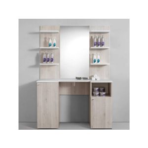 Mobile Parrucchiere Completo con Specchio e Mensole in Legno Rovere