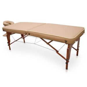 Mesa de massagem dobrável com estrutura em madeira