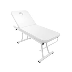 Table de massage Azzurro 328 blanche avec porte-rouleau et dossier ajustable
