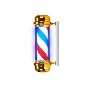 Enseigne Barbier Barber Pole Doré avec Éclairage et Rotation