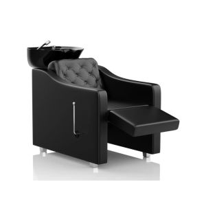 Lavaggio Parrucchiere Nero con Poltrona Trapuntata e Alzagambe Chester