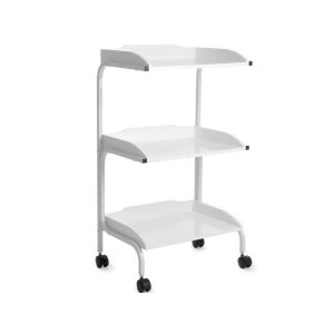 Carrello Estetista Professionale in Alluminio Bianco con 3 Ripiani in Legno