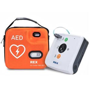 Défibrillateur portable semi-automatique REX iAED S1 avec guidage vocal et électrodes universelles