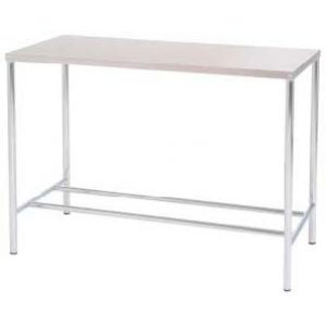 Eläinlääkärin pöytä, kromattua terästä, ylataso ruostumatonta terästä, jalat puristusholkeilla