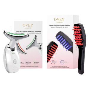 Appareil de Massage Raffermissant Visage et Cou + Brosse de Photothérapie Revitalisante pour les Cheveux