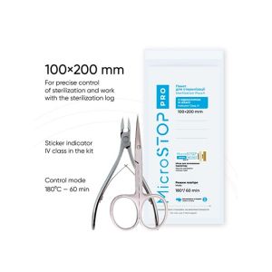 Buste per sterilizzazione MicroSTOP PRO Bianche 100 x 200 mm - Secco (100 pz) + Indicatori classe 4 (160 pz)