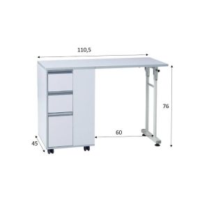 Table Manucure Pliable Naxos 110,5x45 cm avec 3 Tiroirs et 4 Roulettes