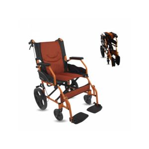 Sedia a rotelle pieghevole in alluminio 41 cm, colore arancione e nero