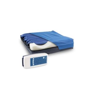 Almofada antiescaras com células alternadas e compressor ajustável.
