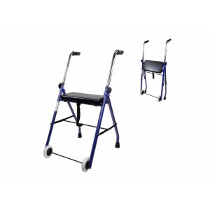 Klappbarer Seniorenrollator mit 2 Rädern, Stahl, Blau, höhenverstellbar