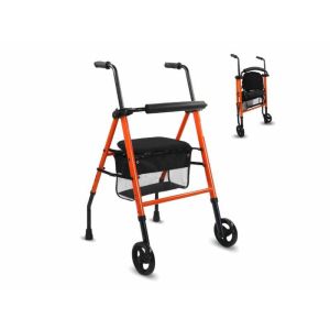 Déambulateur 2 roues en aluminium avec siège et sac - Orange modèle Nerón