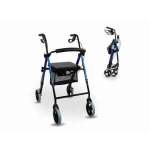 Déambulateur à roulettes avec panier en tissu + 4 roues + freins.
