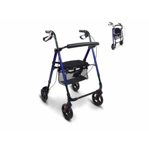 Déambulateur à 4 roues avec sac et freins, en aluminium, BLEU,