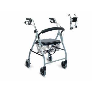Déambulateur Rollator, 4 roues, GRIS, Modèle Alhambra en aluminium