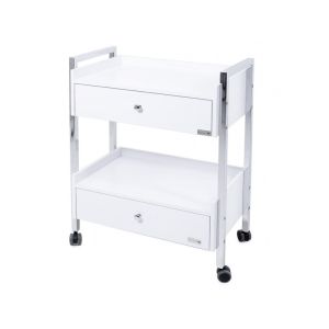 Trolley met 2 houten laden, metalen structuur