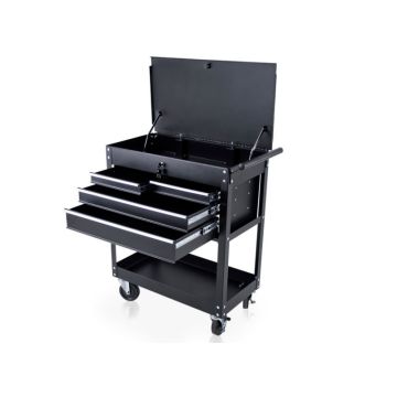 cărucior auxiliar cu tavă și 4 sertare pentru studio tatto, frizerie si salon de coafură