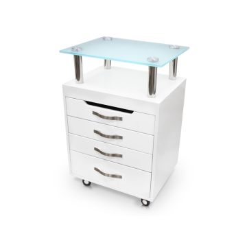 Trolley voor esthetiek met 4 laden en glazen plank