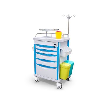 Noodwagen met 5 lades, infuuspaal en accessoires