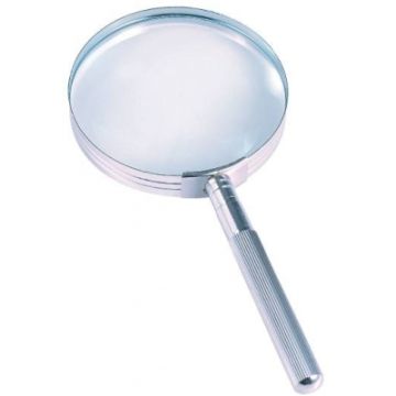 Lupa de mana 3 Dioptrii lentila 75 mm cu maner si structura metalica