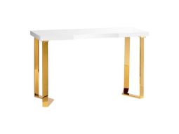 MOMO 05-GL Nageltisch Manikürtisch Studiotisch Kosmetiktisch für Maniküre Profi (Weiß/Gold)