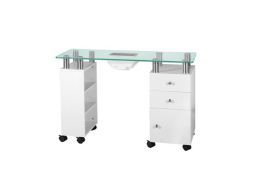 Table de manucure 013b blanche avec absorbeur et tiroirs