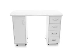 Table de manucure 2027 blanche avec deux armoires et tiroirs fonctionnels