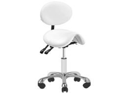 Taburete para estética Giovanni 1025 blanco con respaldo y ajuste hidráulico