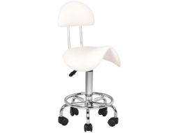 Taburete para estética con Respaldo Blanco y Ruedas Plástico 6001