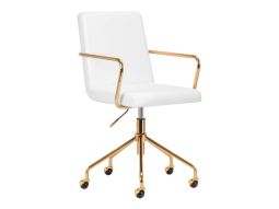 Silla cosmética QS-OF211G con elevación gas y tapizado blanco dorado
